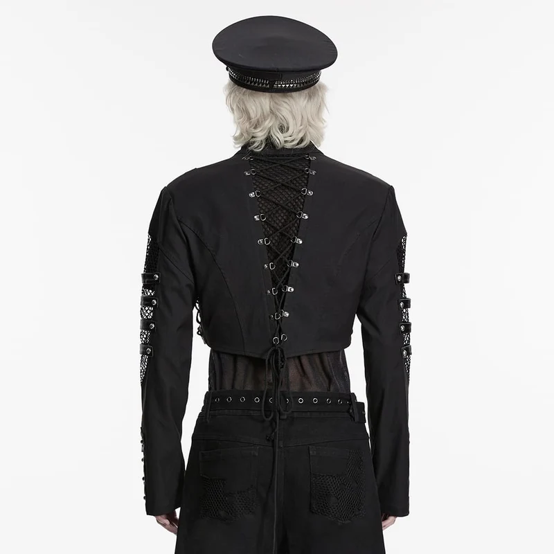 Punk-Jacke für Herren mit Nieten, Schnürung und Mesh-Einsätzen