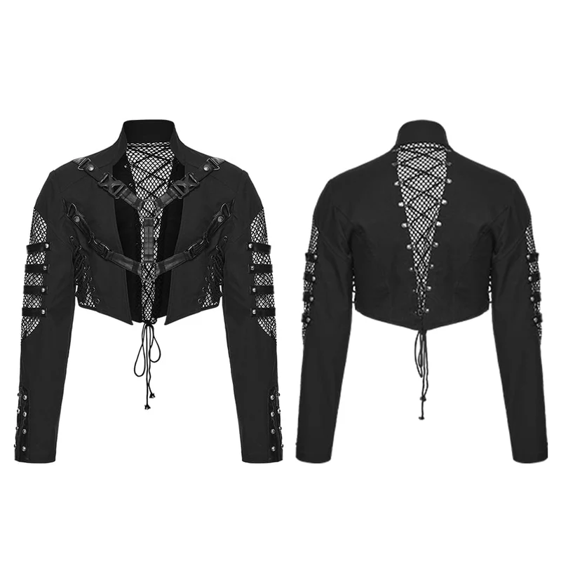 Punk-Jacke für Herren mit Nieten, Schnürung und Mesh-Einsätzen