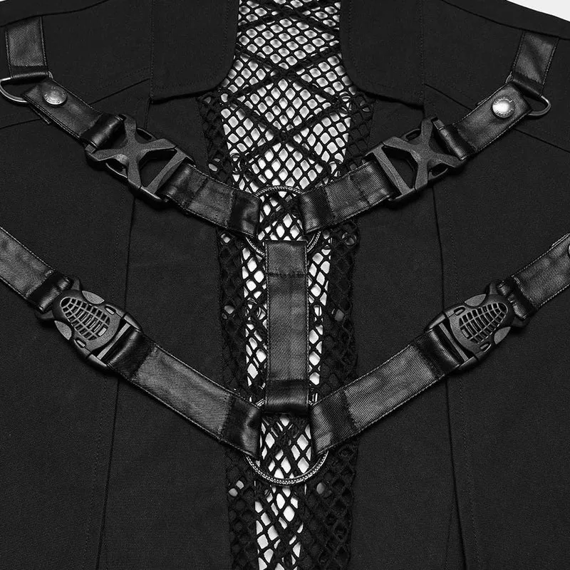 Punk-Jacke für Herren mit Nieten, Schnürung und Mesh-Einsätzen
