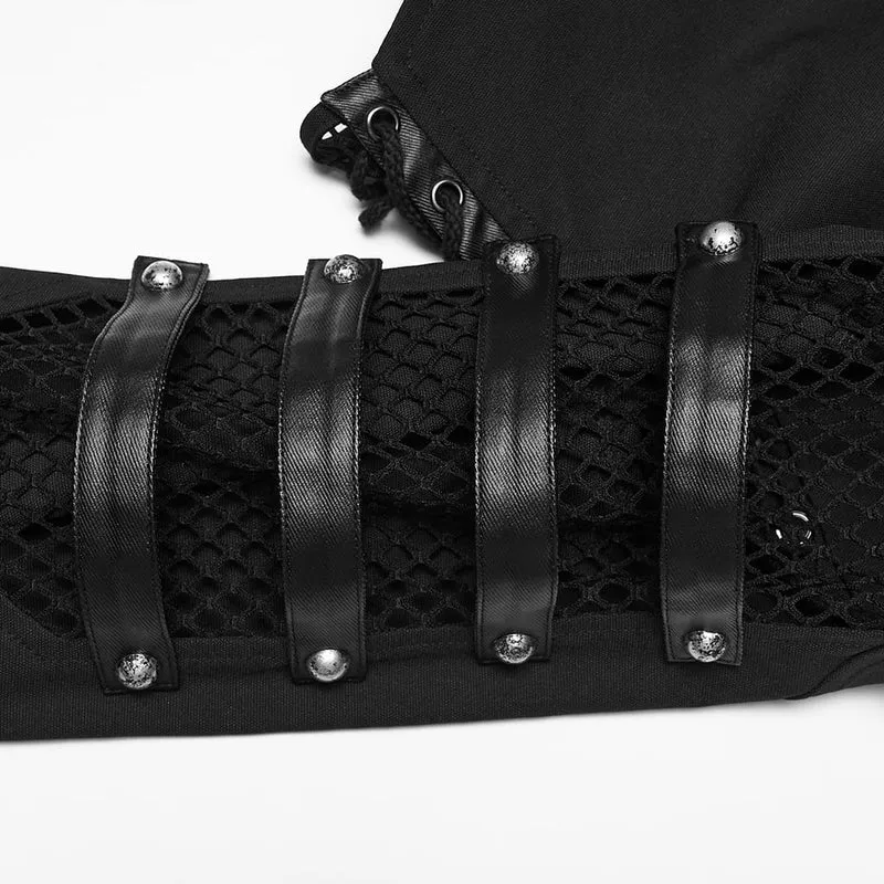 Punk-Jacke für Herren mit Nieten, Schnürung und Mesh-Einsätzen