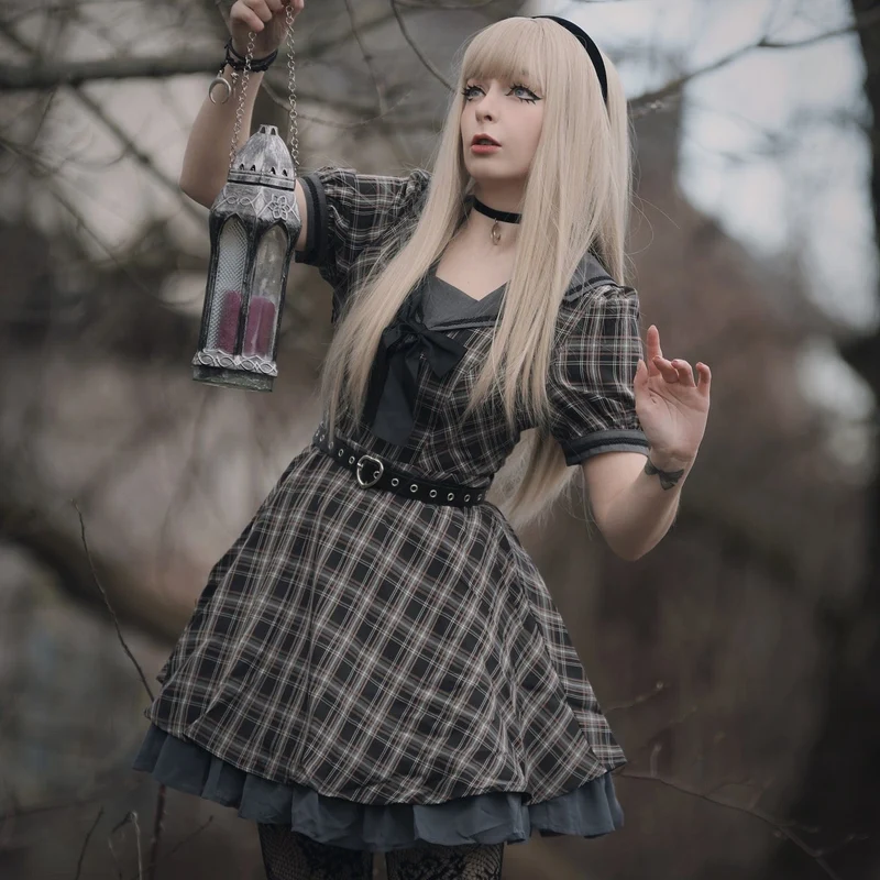 Lolita Jk kariertes Kleid für Damen