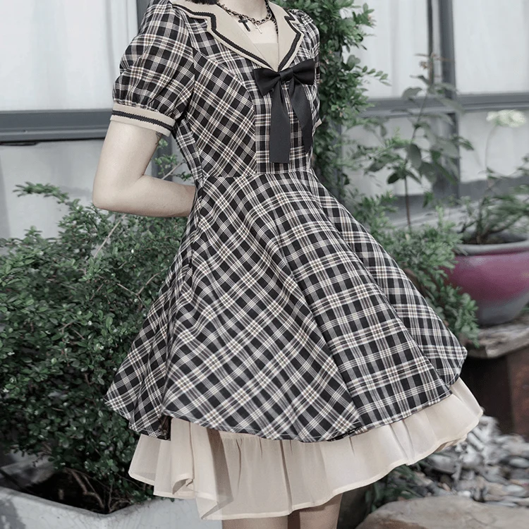 Lolita Jk kariertes Kleid für Damen