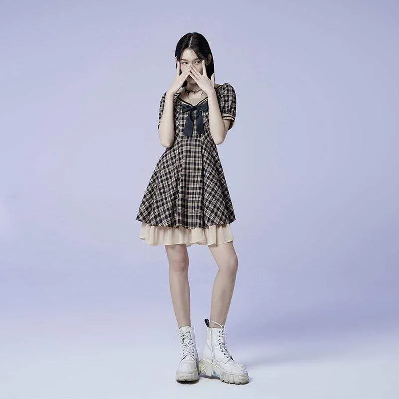 Lolita Jk kariertes Kleid für Damen
