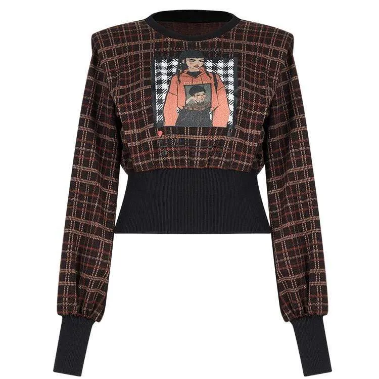 Damen Slim Fit T-Shirt im Grunge-Stil mit Cartoon-Print