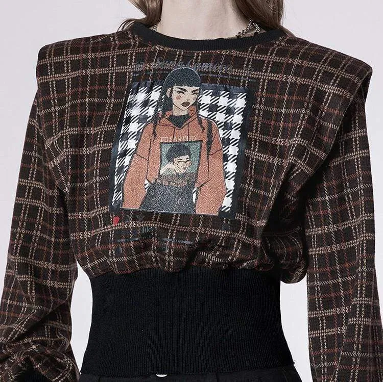 Damen Slim Fit T-Shirt im Grunge-Stil mit Cartoon-Print