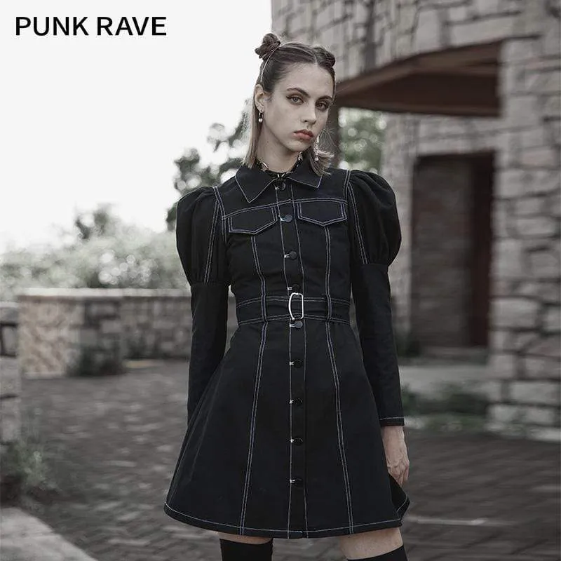 Punk-Kleid mit Umlegekragen für Damen mit Puffärmeln
