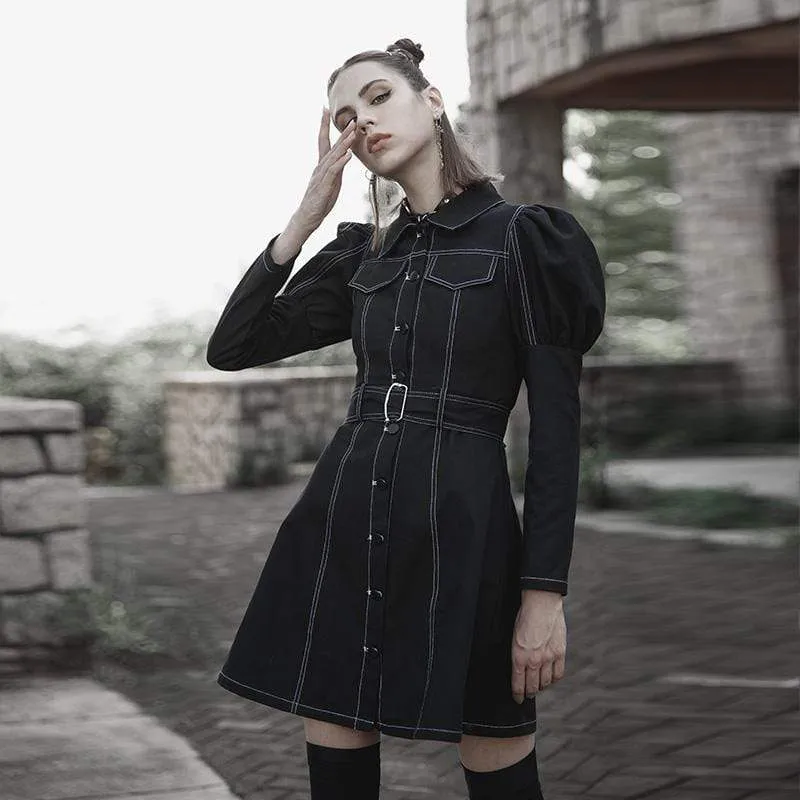 Punk-Kleid mit Umlegekragen für Damen mit Puffärmeln