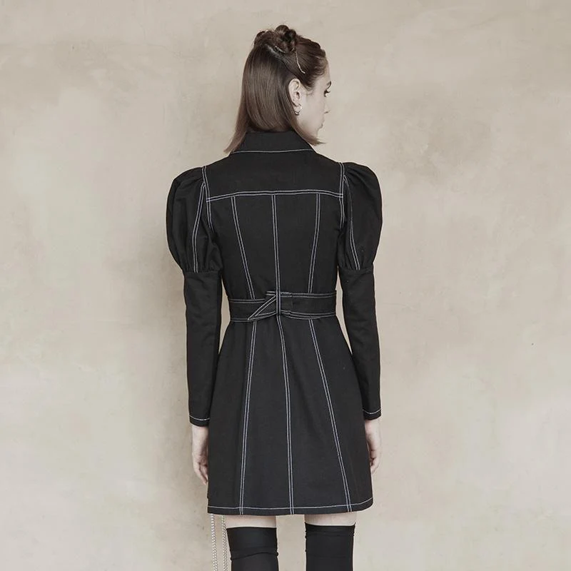Punk-Kleid mit Umlegekragen für Damen mit Puffärmeln