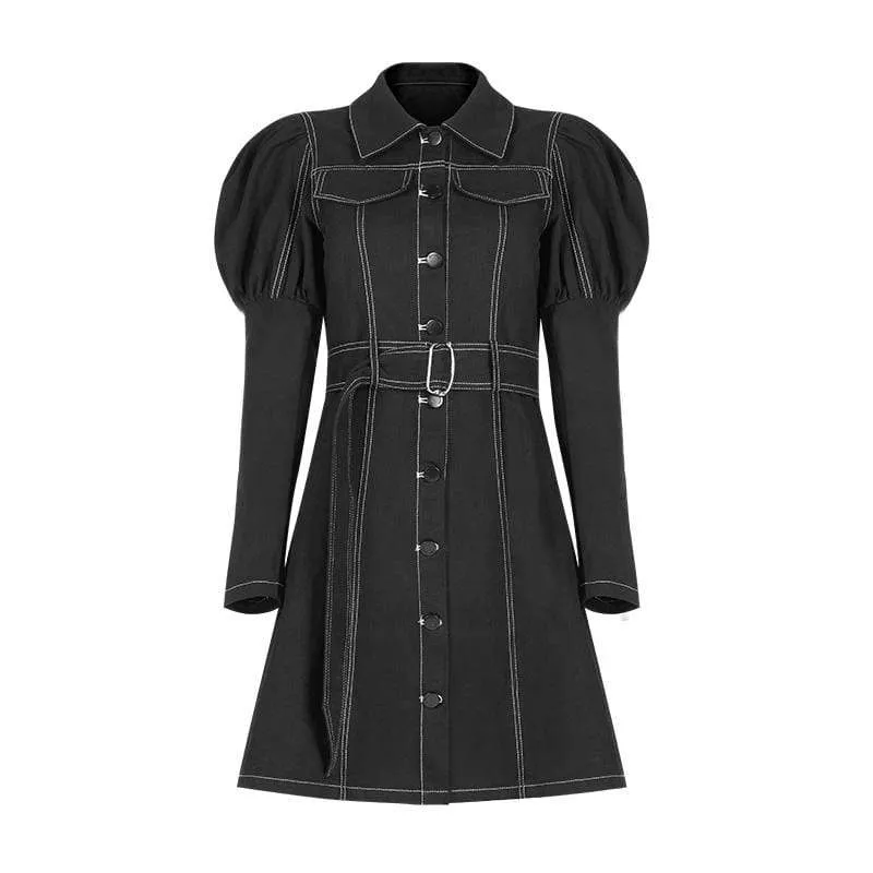 Punk-Kleid mit Umlegekragen für Damen mit Puffärmeln