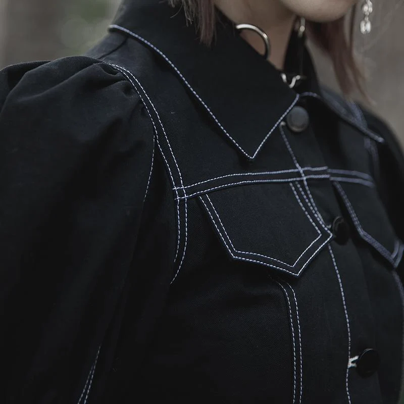 Punk-Kleid mit Umlegekragen für Damen mit Puffärmeln