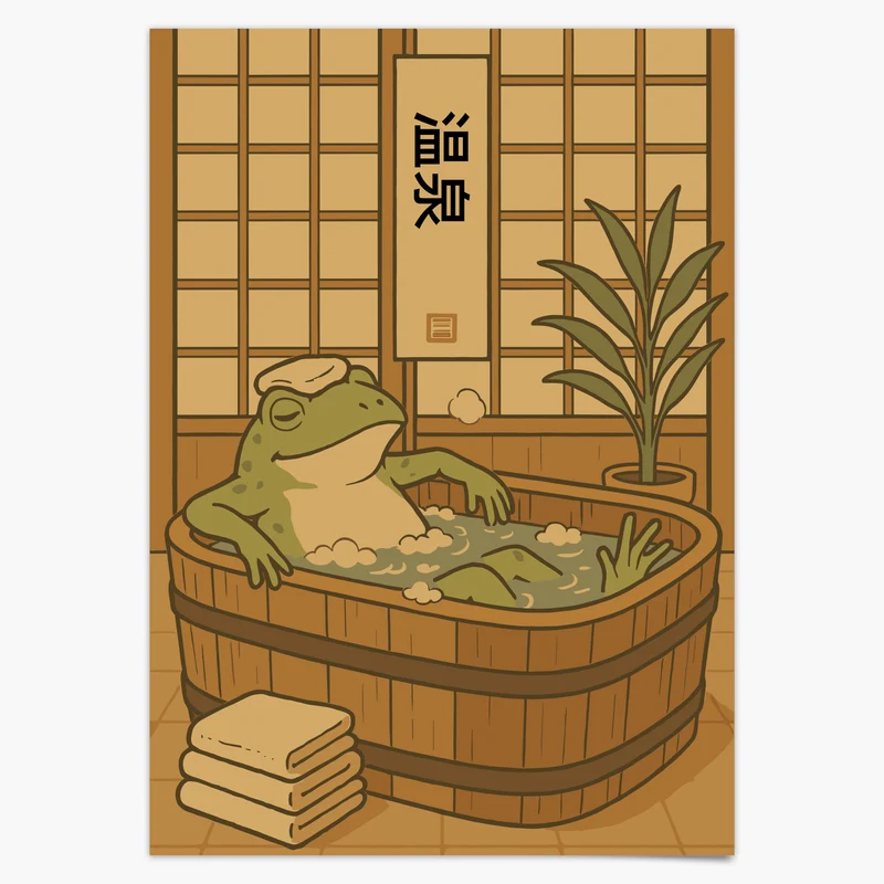 Japanischer Frosch in der Badewanne Poster Badezimmer Dekoration – Japanische Wandkunst