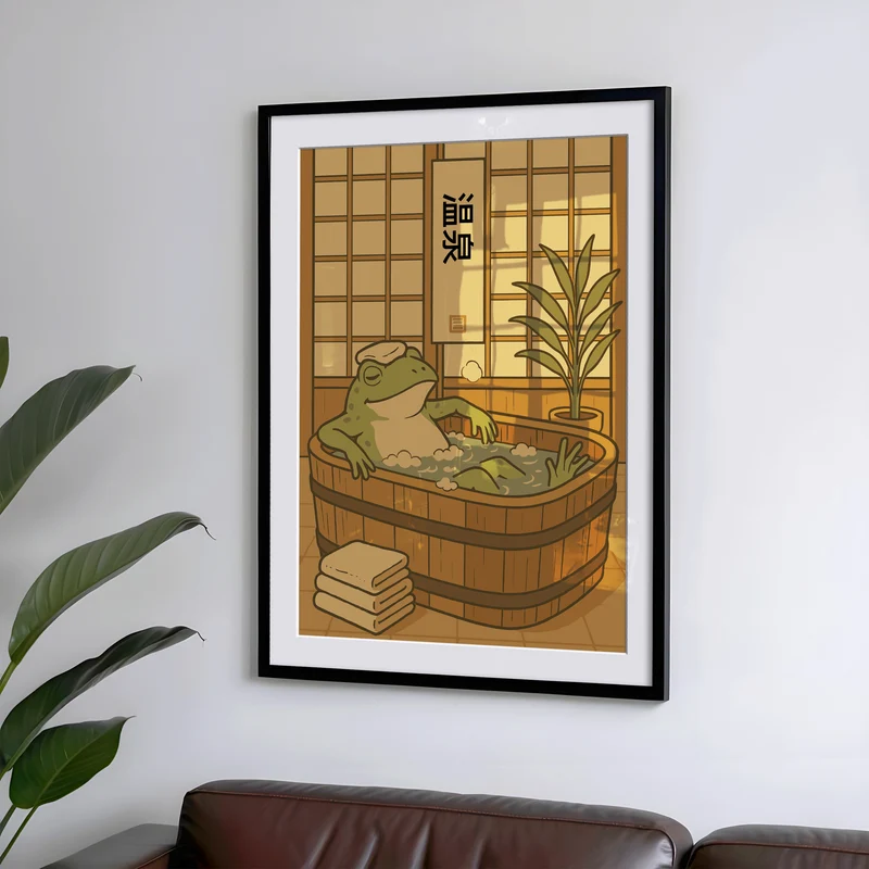 Japanischer Frosch in der Badewanne Poster Badezimmer Dekoration – Japanische Wandkunst