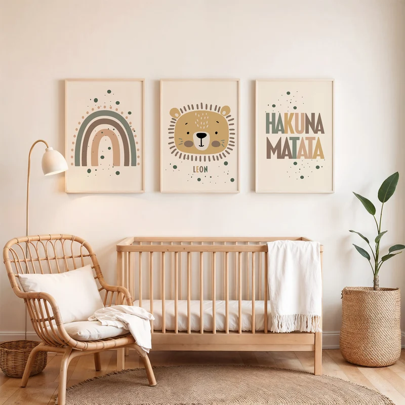 Kinderzimmer Poster Löwe, Regenbogen, Hakuna Matata Boho Prints Personalisiert