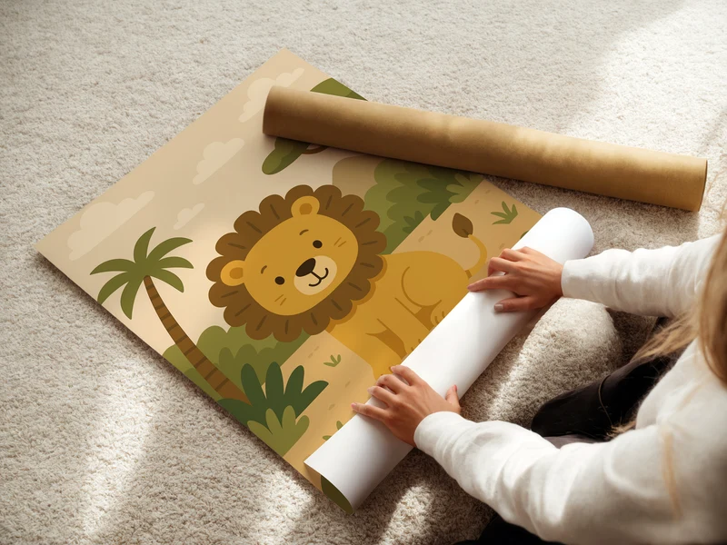 Safari Poster Personalisiert mit Namen für Kinderzimmer, Bilder Löwe, Giraffe, Geländewagen, Hakuna Matata - Einzeln oder als SET