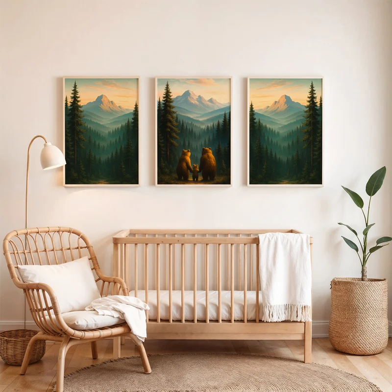 Kinderzimmer Poster Set Tiere - 3 Bären Familie - Babyzimmer Drucke