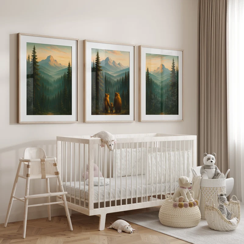 Kinderzimmer Poster Set Tiere - 3 Bären Familie - Babyzimmer Drucke