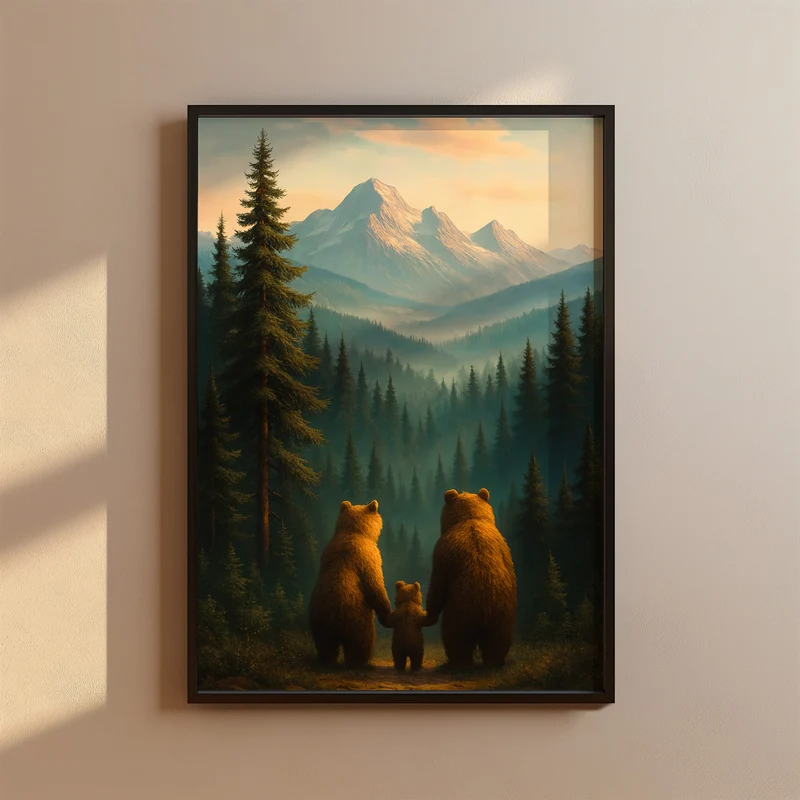 Kinderzimmer Poster Set Tiere - 3 Bären Familie - Babyzimmer Drucke
