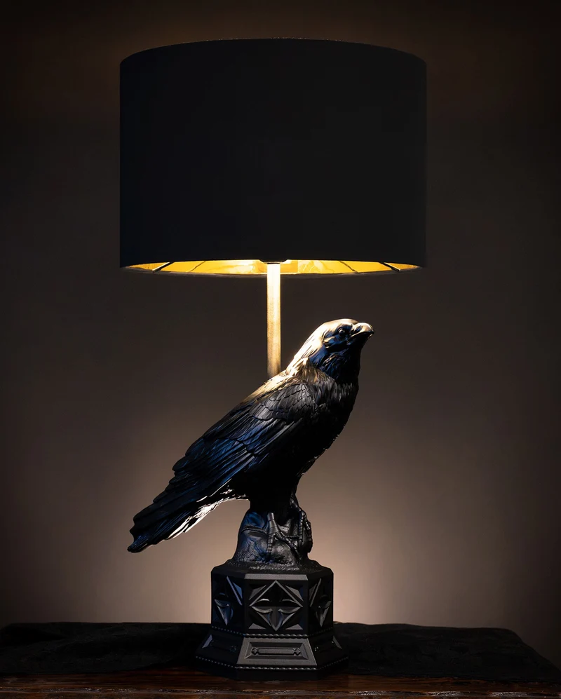 Schwarze Raben Tischleuchte mit Lampenschirm 60cm