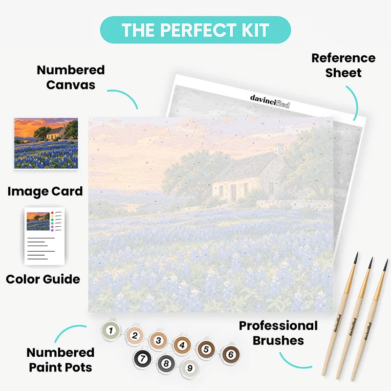 Stone Farmhouse Bluebonnets - Paint by Numbers Kit