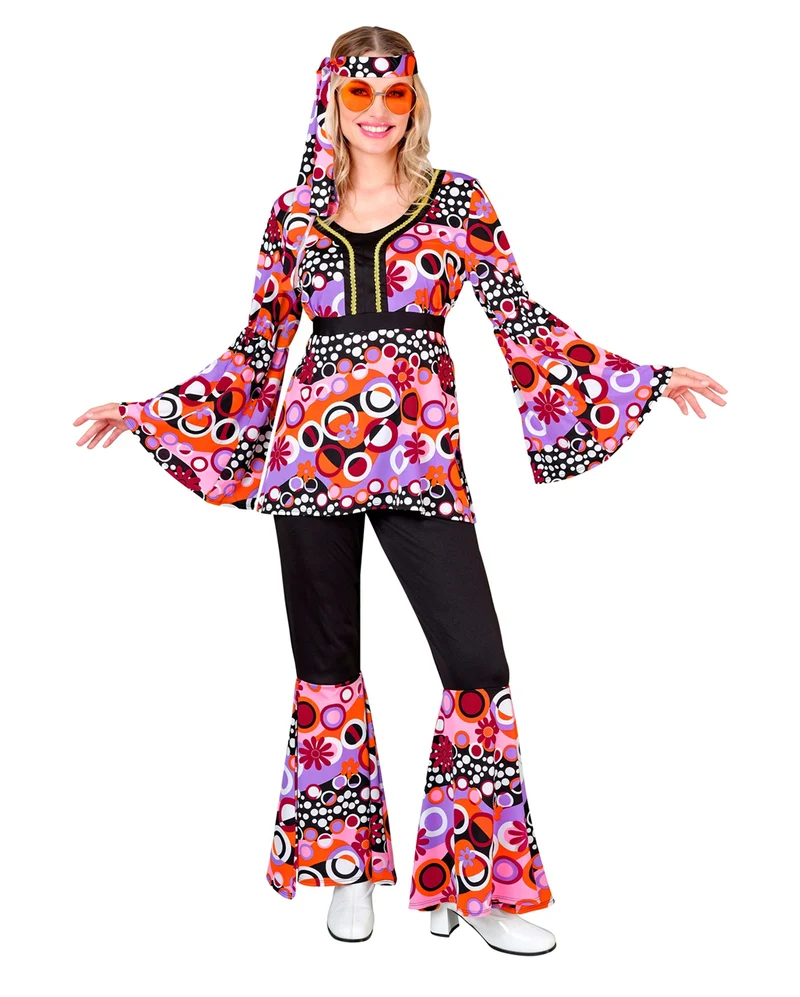 70er Jahre Pink Bubbles Hippiegirl Damenkostüm