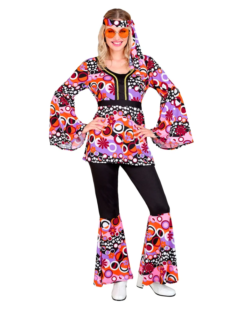 70er Jahre Pink Bubbles Hippiegirl Damenkostüm