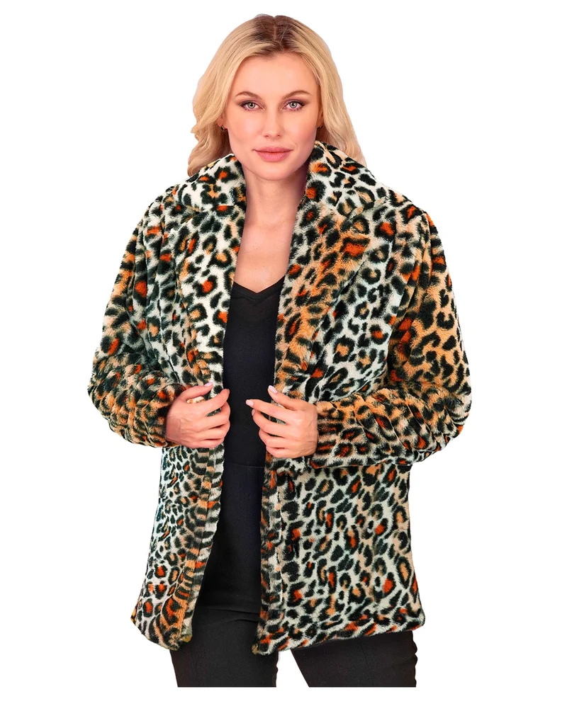 Plüschjacke mit Leopardenmuster