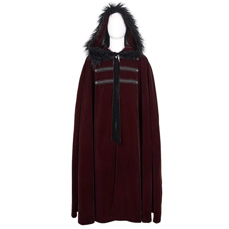Herren Gothic Floral Langer Mantel mit Kapuze Rot