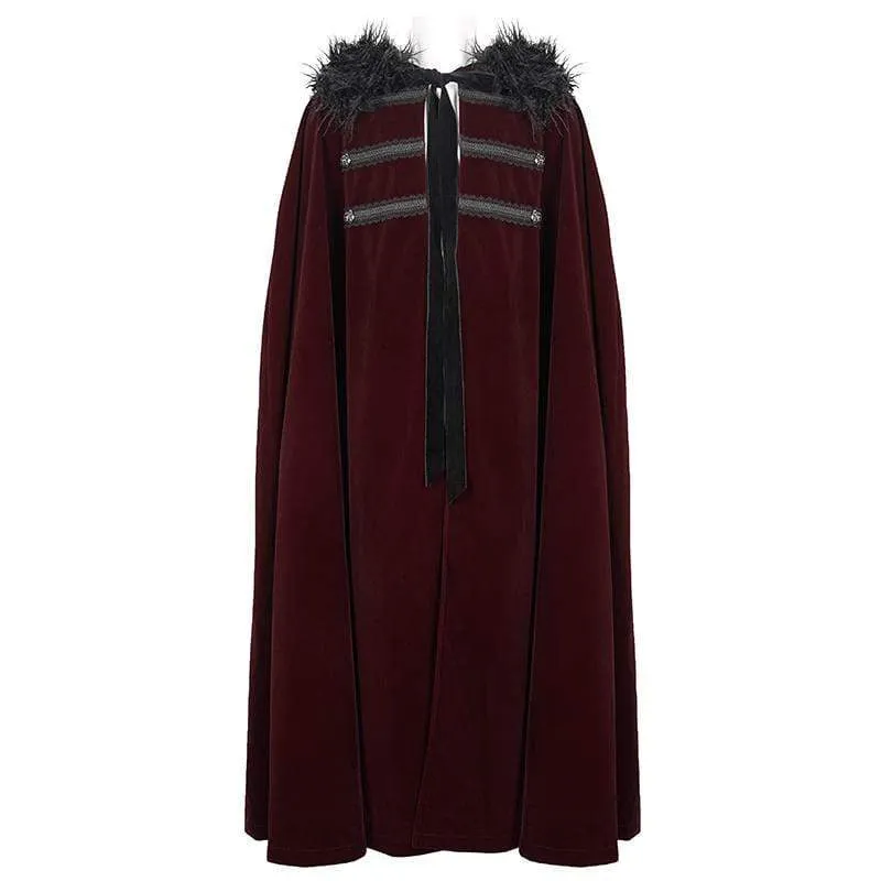 Herren Gothic Floral Langer Mantel mit Kapuze Rot