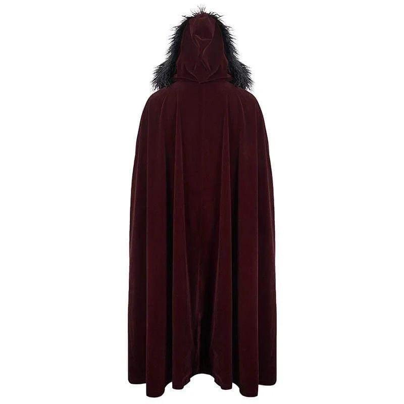 Herren Gothic Floral Langer Mantel mit Kapuze Rot