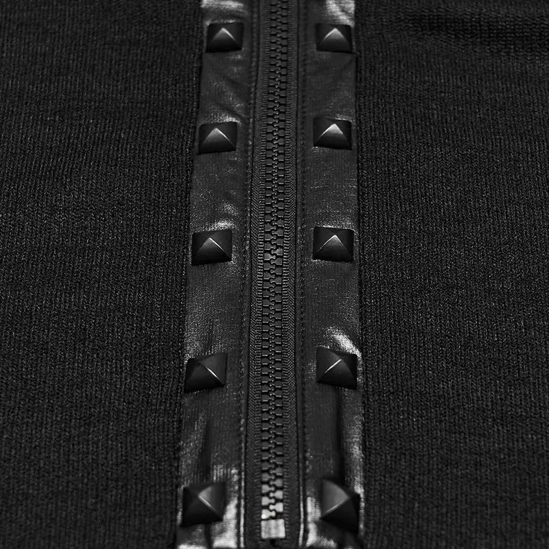 Punk-Herren-Langarmshirt mit Nieten, Ösen, Reißverschluss und Stehkragen