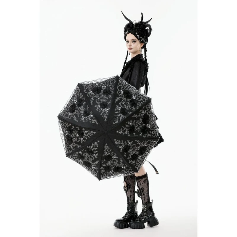 Damen-Regenschirm mit gotischer Spitze und Blumenstickerei