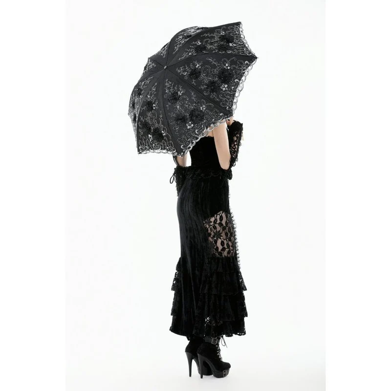 Damen-Regenschirm mit gotischer Spitze und Blumenstickerei