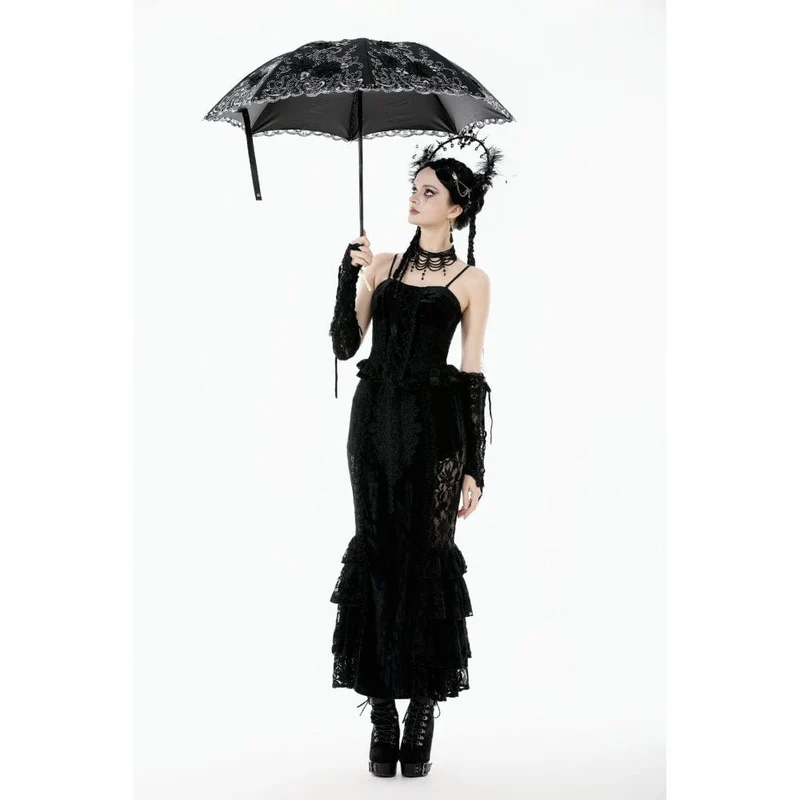Damen-Regenschirm mit gotischer Spitze und Blumenstickerei