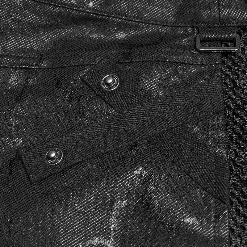 Damen-Rock mit Cyberpunk-Print, Mesh-Einsätzen und abnehmbarer Tasche