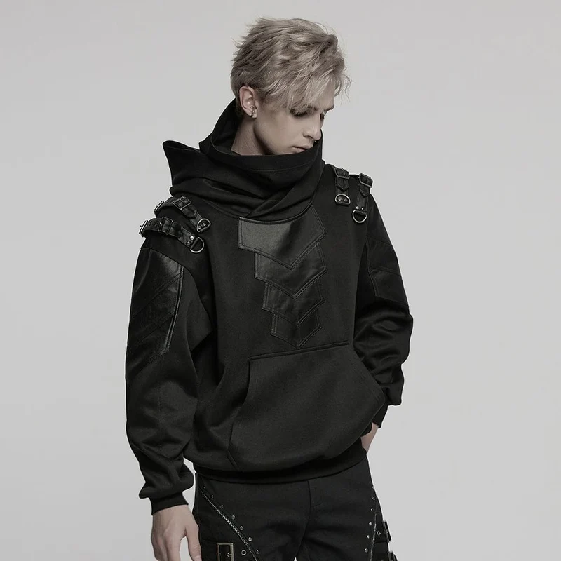 Punk-Hoodies mit Stehkragen und gepanzerten Patches für Herren