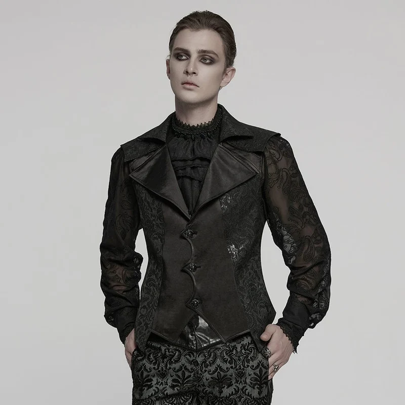 Gothic Jacquardweste mit fledermausartigem Saum für Herren