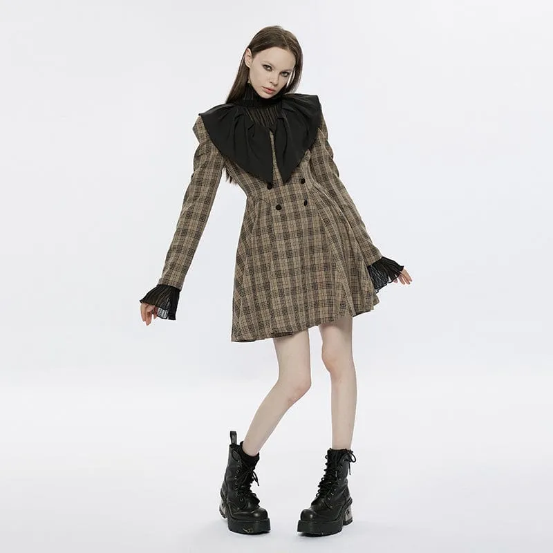 Kariertes Kleid mit Grunge-Puppenkragen für Damen
