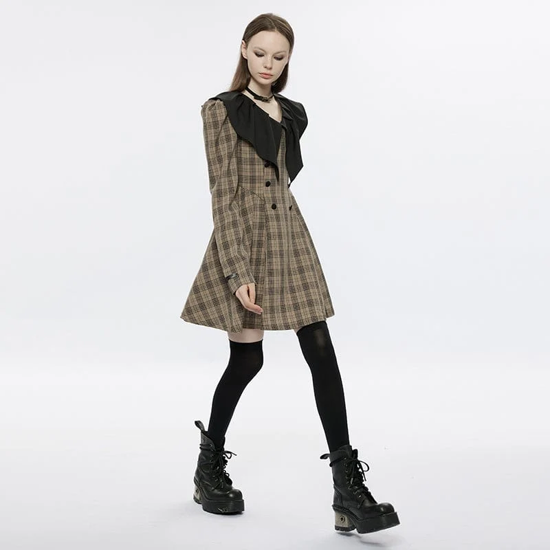 Kariertes Kleid mit Grunge-Puppenkragen für Damen