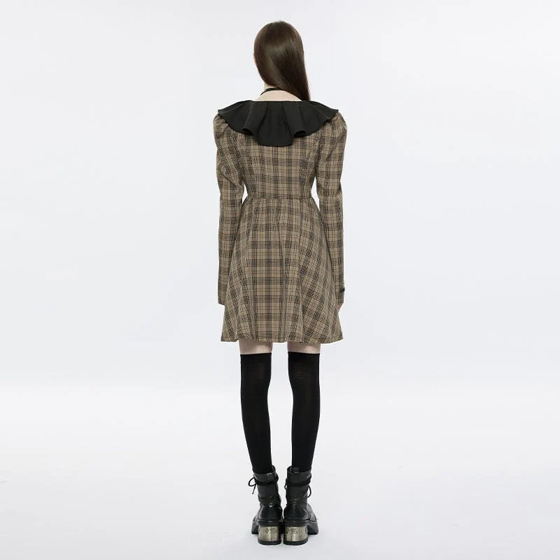 Kariertes Kleid mit Grunge-Puppenkragen für Damen