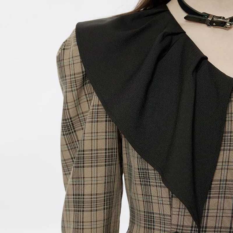 Kariertes Kleid mit Grunge-Puppenkragen für Damen