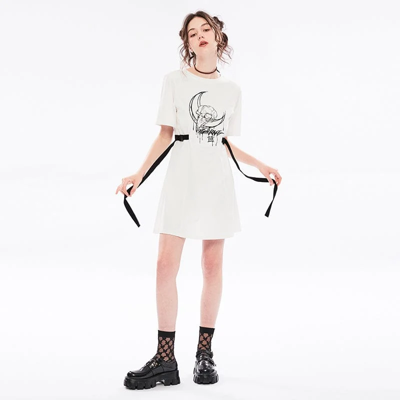 Lässiges T-Shirt-Kleid mit Grunge-Schädel-Print für Damen mit Trägern