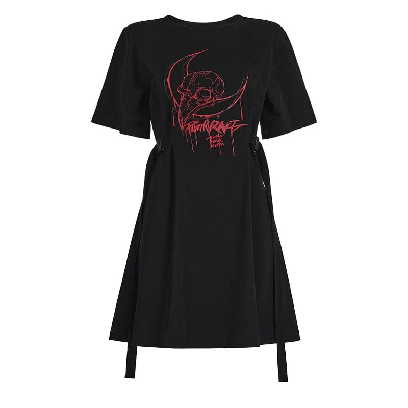 Lässiges T-Shirt-Kleid mit Grunge-Schädel-Print für Damen mit Trägern