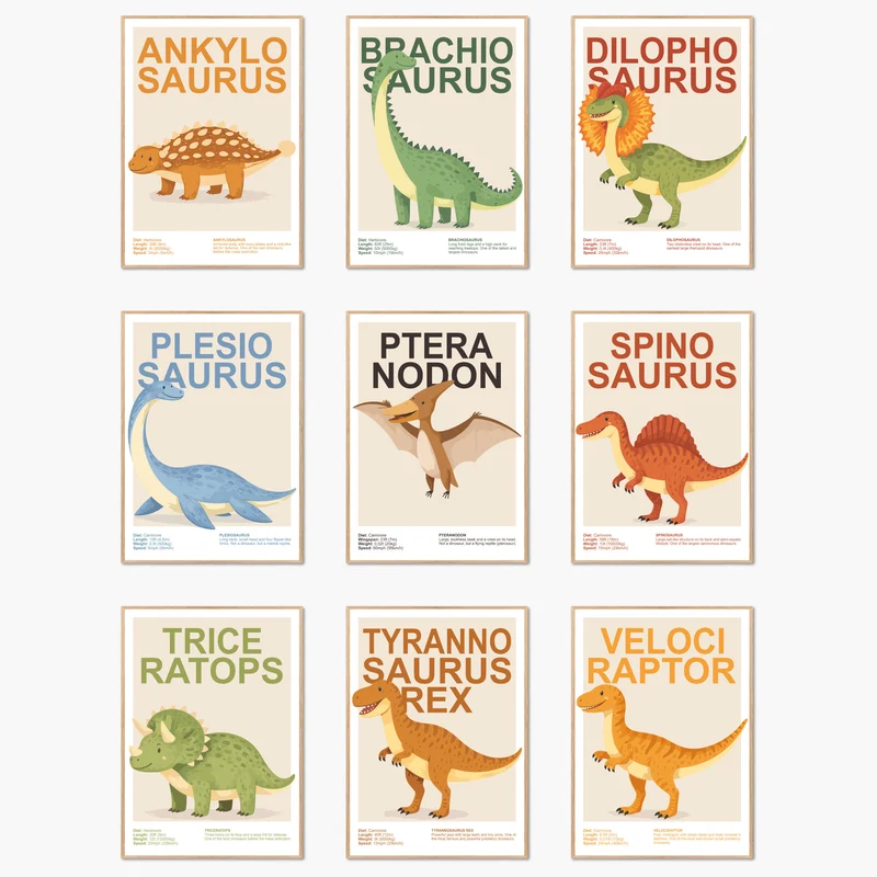 Dinosaurier Poster Kinder- & Babyzimmer Deko Dino Drucke 3er, 6er, 9er Set