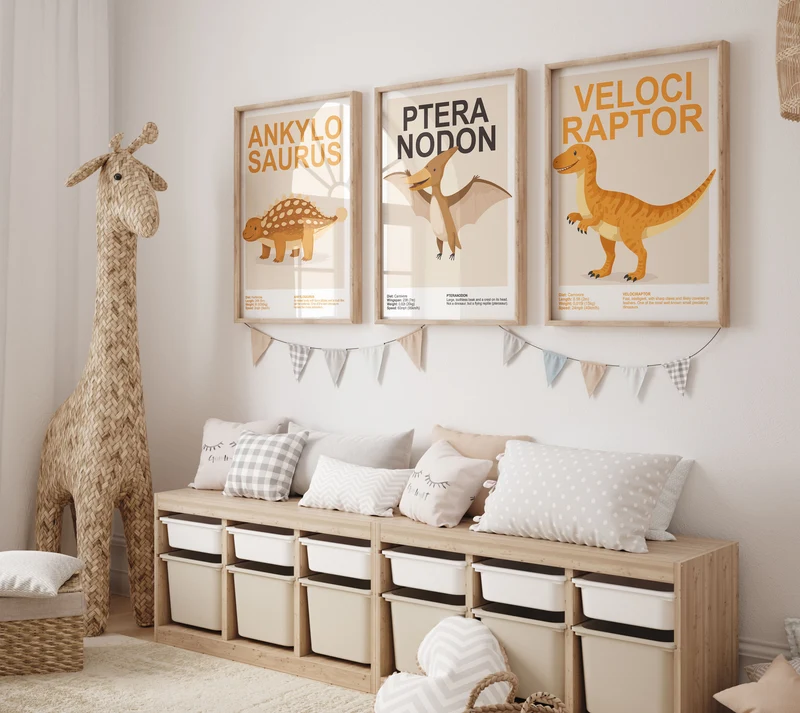 Dinosaurier Poster Kinder- & Babyzimmer Deko Dino Drucke 3er, 6er, 9er Set