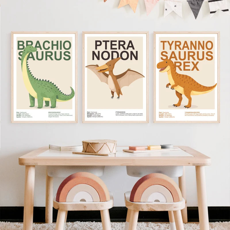 Dinosaurier Poster Kinder- & Babyzimmer Deko Dino Drucke 3er, 6er, 9er Set