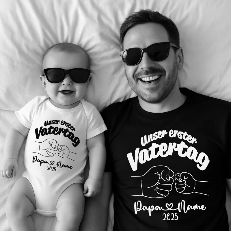 Unser erster Vatertag Shirts für Vater & Sohn Partnerlook - Personalisiert mit Kindernamen