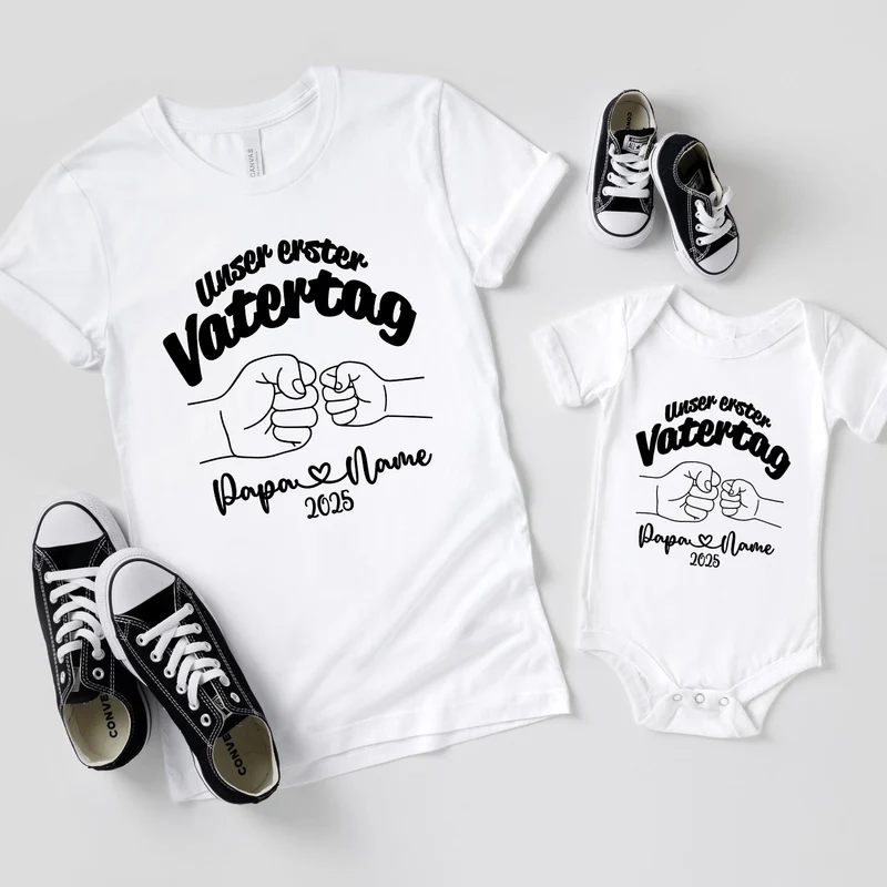Unser erster Vatertag Shirts für Vater & Sohn Partnerlook - Personalisiert mit Kindernamen