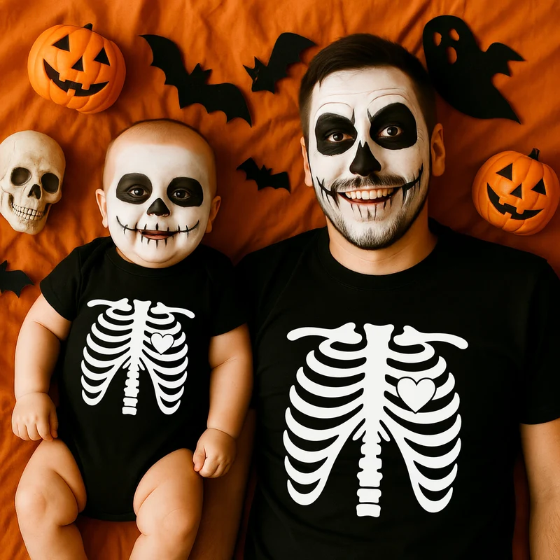 Familienoutfit Halloween Kostüm - Partnerlook für Vater & Sohn und Mutter Tochter Outfit - Familienshirts Fotoshooting - Baby Geschenk