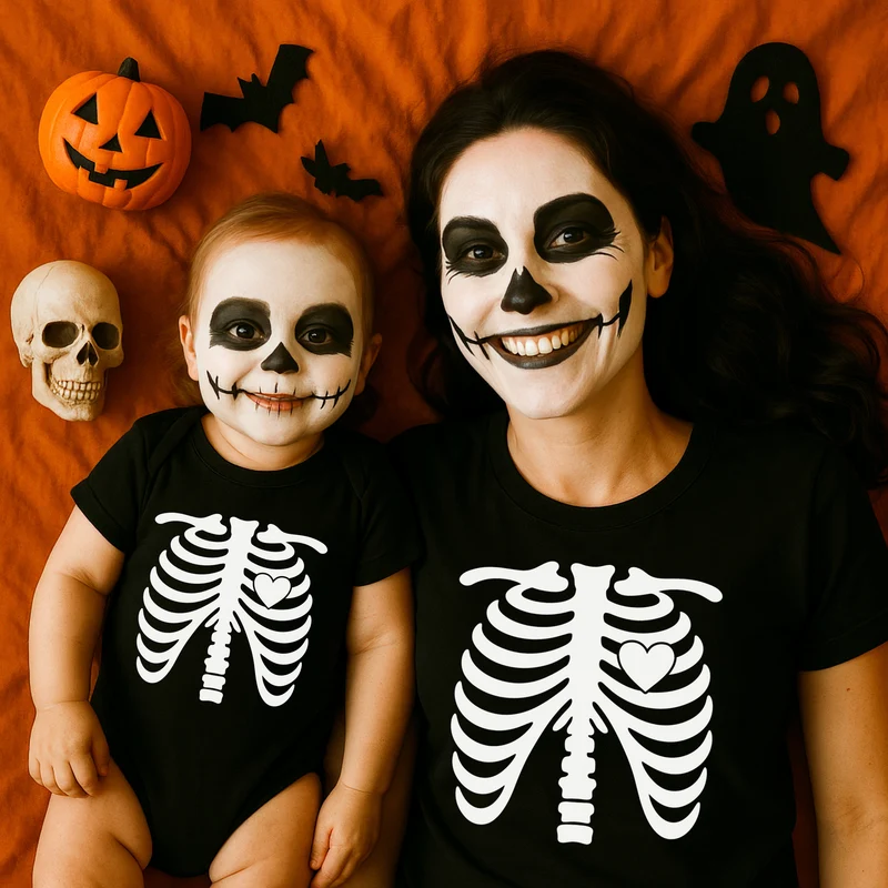 Familienoutfit Halloween Kostüm - Partnerlook für Vater & Sohn und Mutter Tochter Outfit - Familienshirts Fotoshooting - Baby Geschenk