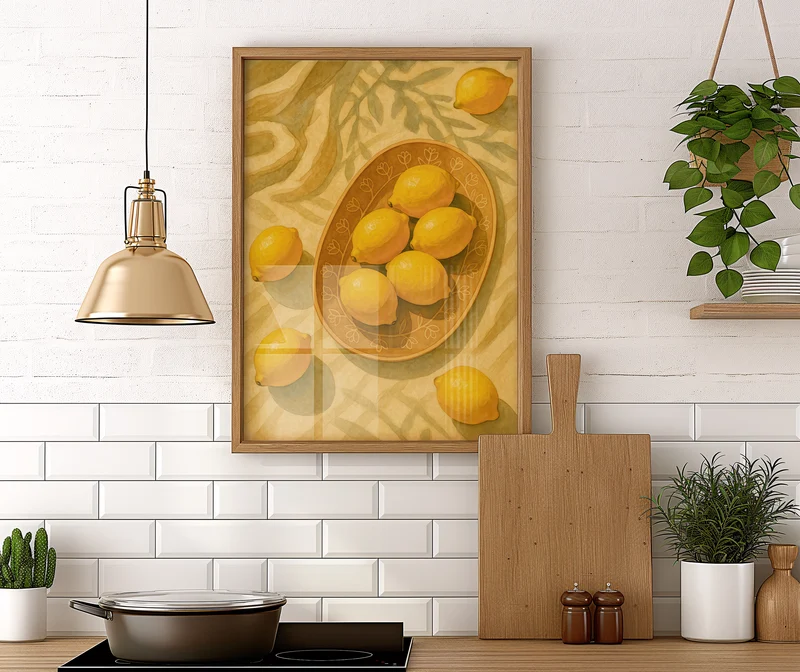 Zitronen Stillleben Poster - Esszimmer & Küchendeko - Moderne Vintage Wandkunst